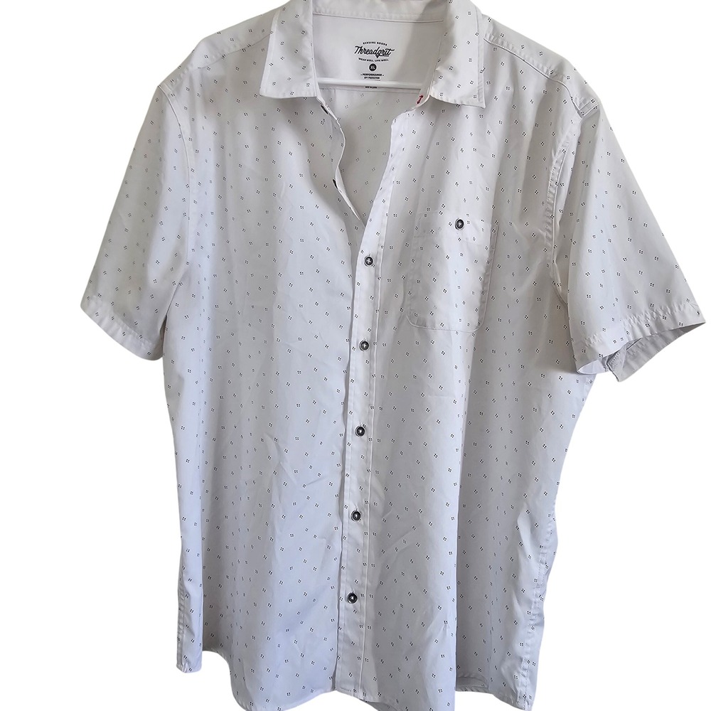 Threadgrit Performance Mens XL White Geometric Print Short Button Down Shirt